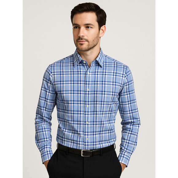 Authentic Burberry London Mens Blue Nova Check Plaid Cotton Button Down Shirt MD - Picture 1 of 10